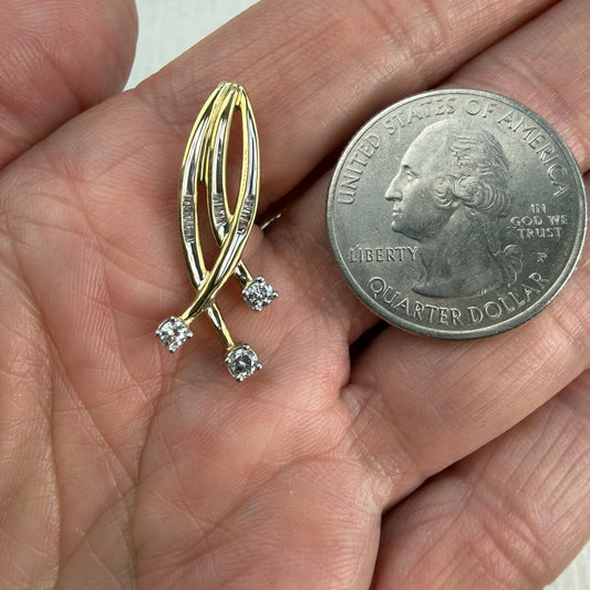 Solid 10K Yellow and White Gold Diamond Baguette and Round Diamond Pendant, 2.32 grams