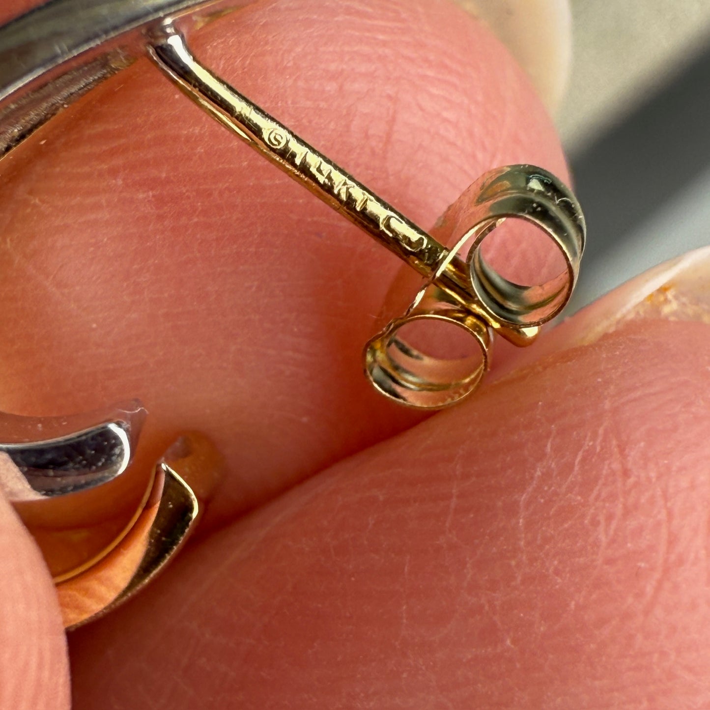 14k Solid Two-tone Sculptural C-Hoop Earrings, 1.69 g