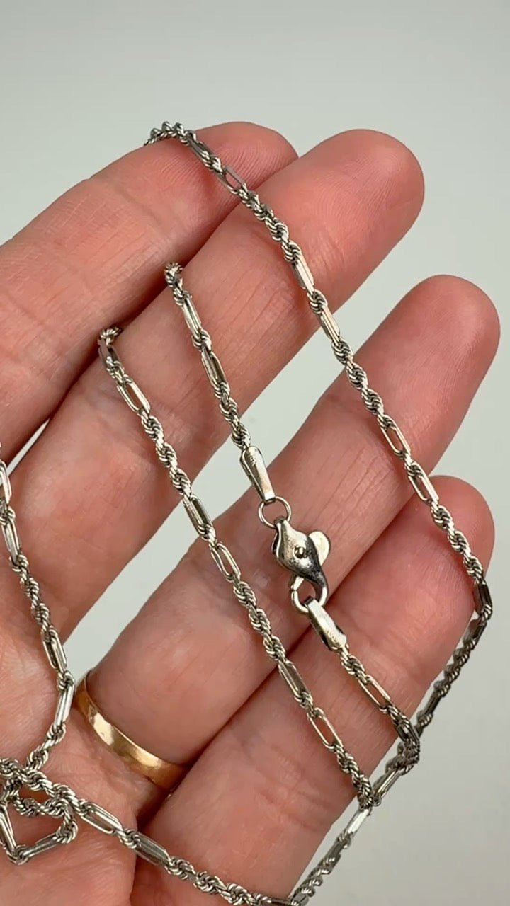 24" OraAmerica Solid 14K White Gold Fancy Link Chain, 7.07 g