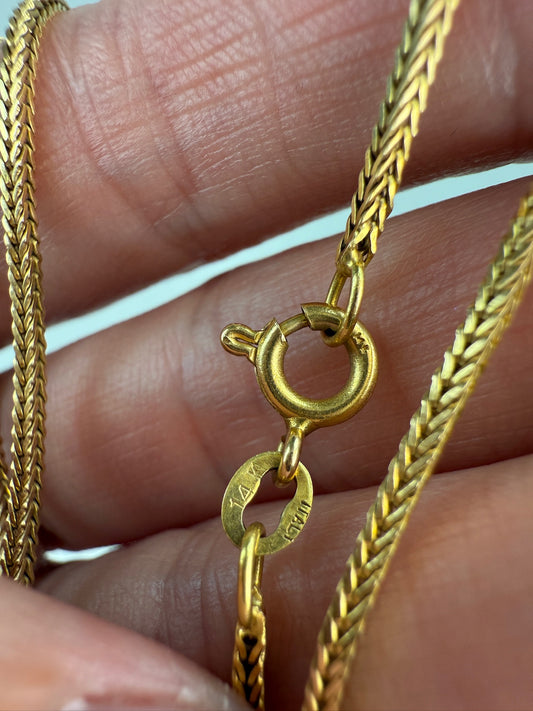 18" Italian Solid 14K Yellow Gold Square Wheat Chain, 5.76 g