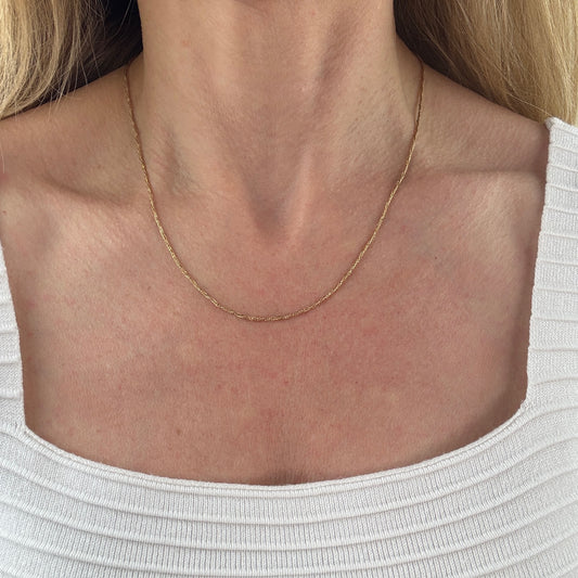 18" Solid 14K Yellow Gold Twisted Wheat Chain, 2.55