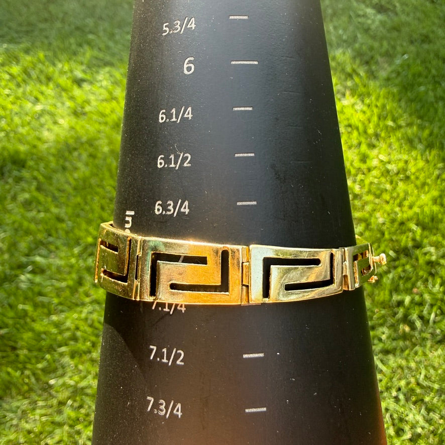 7.25" Bold Solid 14K Yellow Gold Greek Key Graduated Bracelet, 16.90 g