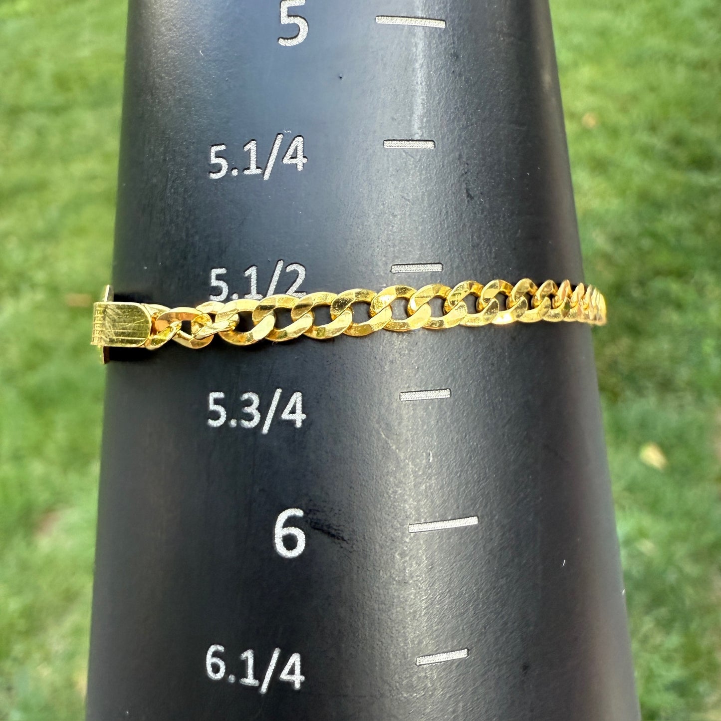 5.6" Solid 14K Yellow Gold Faceted Curb Link ID Bracelet, 3.82 g