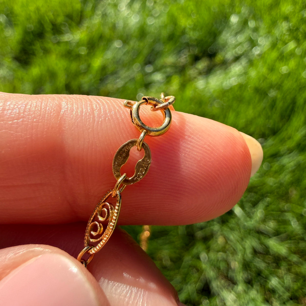 Vintage 18" Solid 14K Yellow Gold Filigree Scroll Link Necklace, 4.48 g