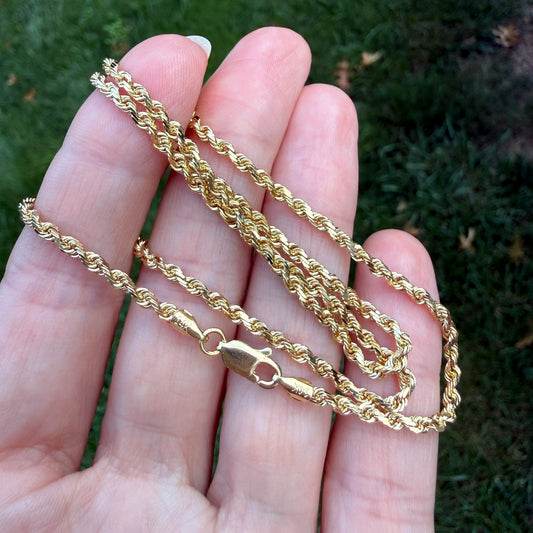 18" Solid 14K Yellow Gold Faceted Rope Chain, 8.52 g