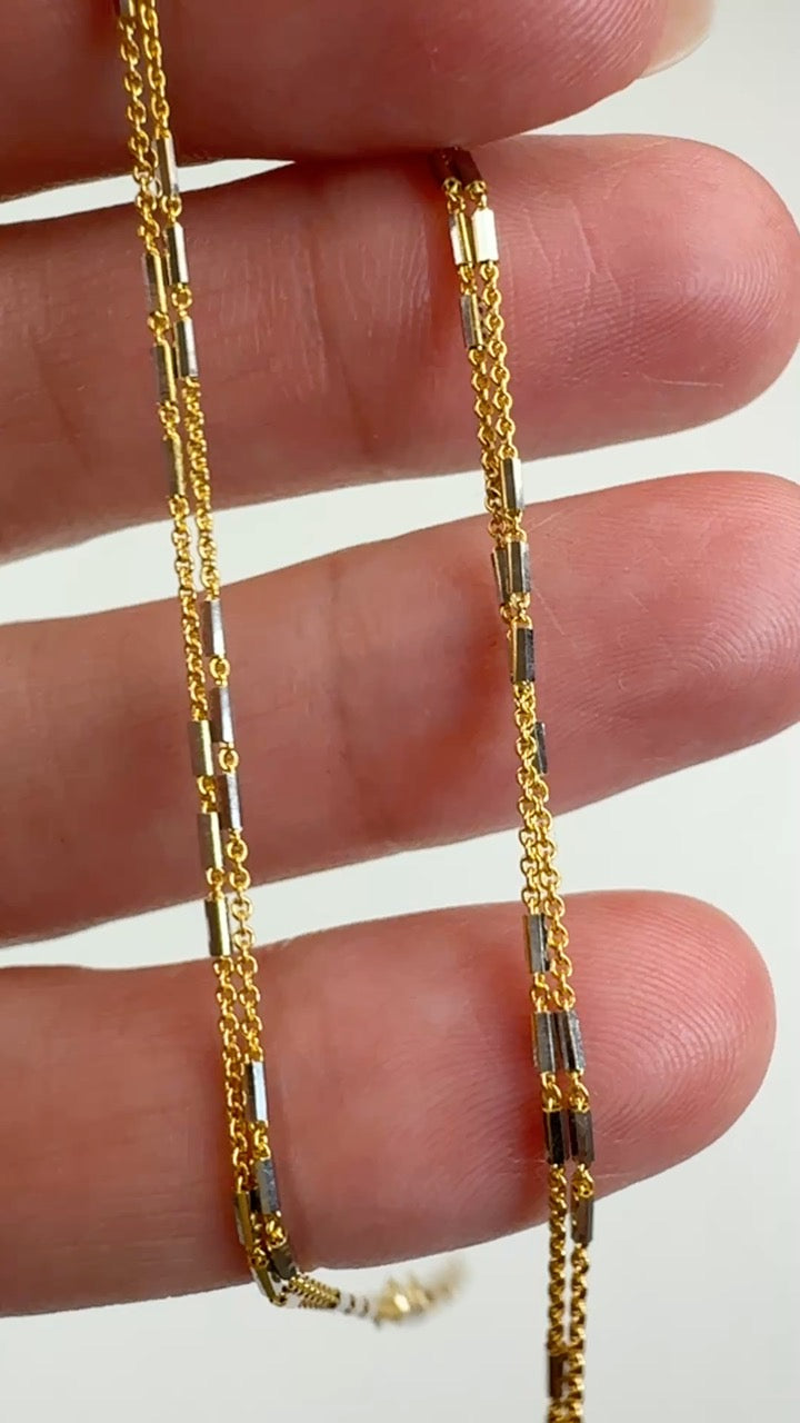 18" Two-tone Solid 14K Gold Bar and Cable Link Chain, 2.05 g