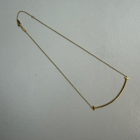 18K Yellow Gold Tiffany & Co Large Tiffany T Smile Necklace Adjustable 16-18", 3.8 grams
