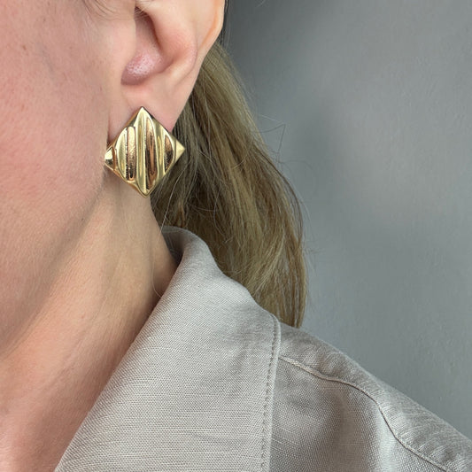 14k Solid Yellow Gold Geometric Statement Earrings, 1.9 g