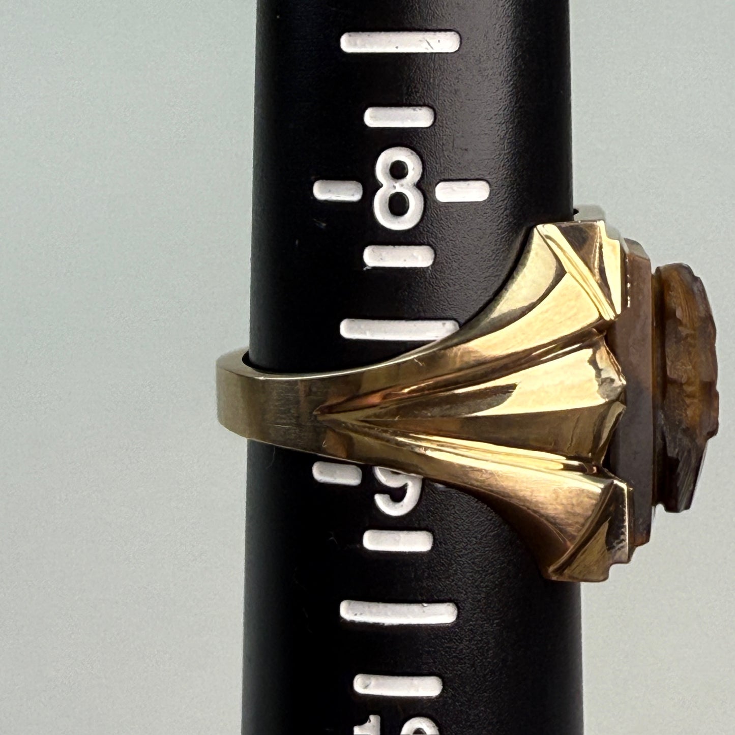 Vintage Solid 10K Yellow Gold and Tiger's Eye Double Soldier with Ring, Size 8.75