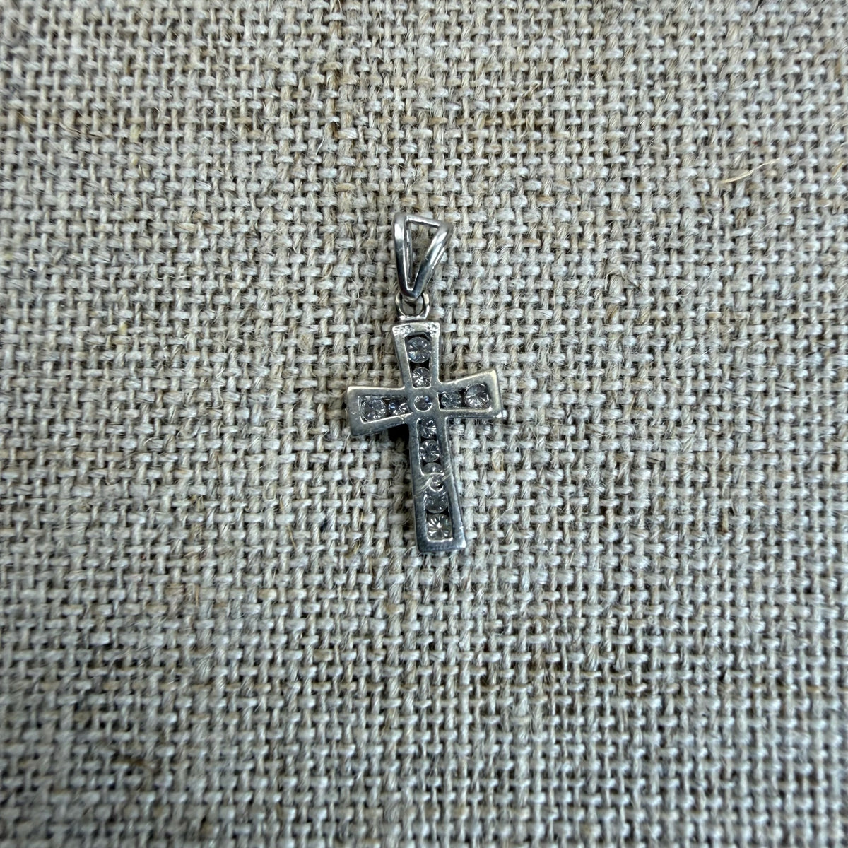 Solid 14K White Gold Diamond Cross, 1.25 grams