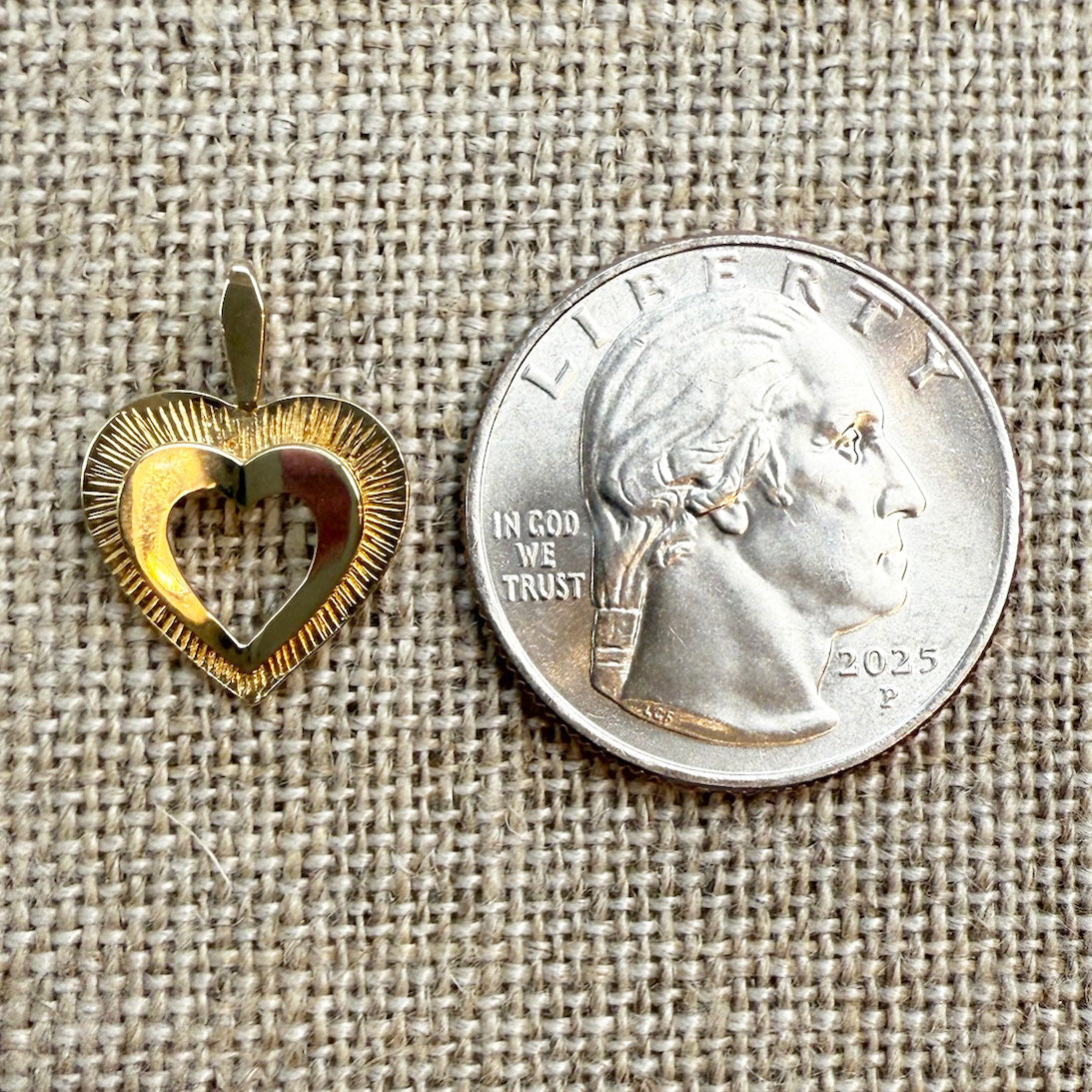 Retro Sunburst Textured Layered Heart Pendant 10K Yellow Gold