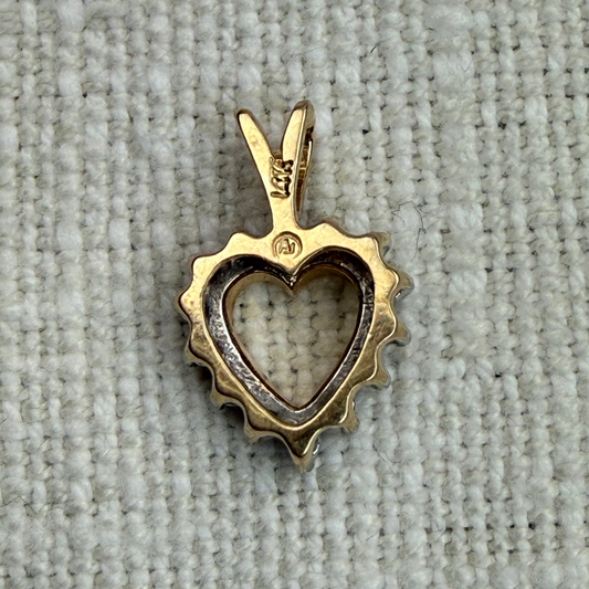 Estate Solid 14K Yellow Gold Diamond Open Heart Pendant, 1.10 g