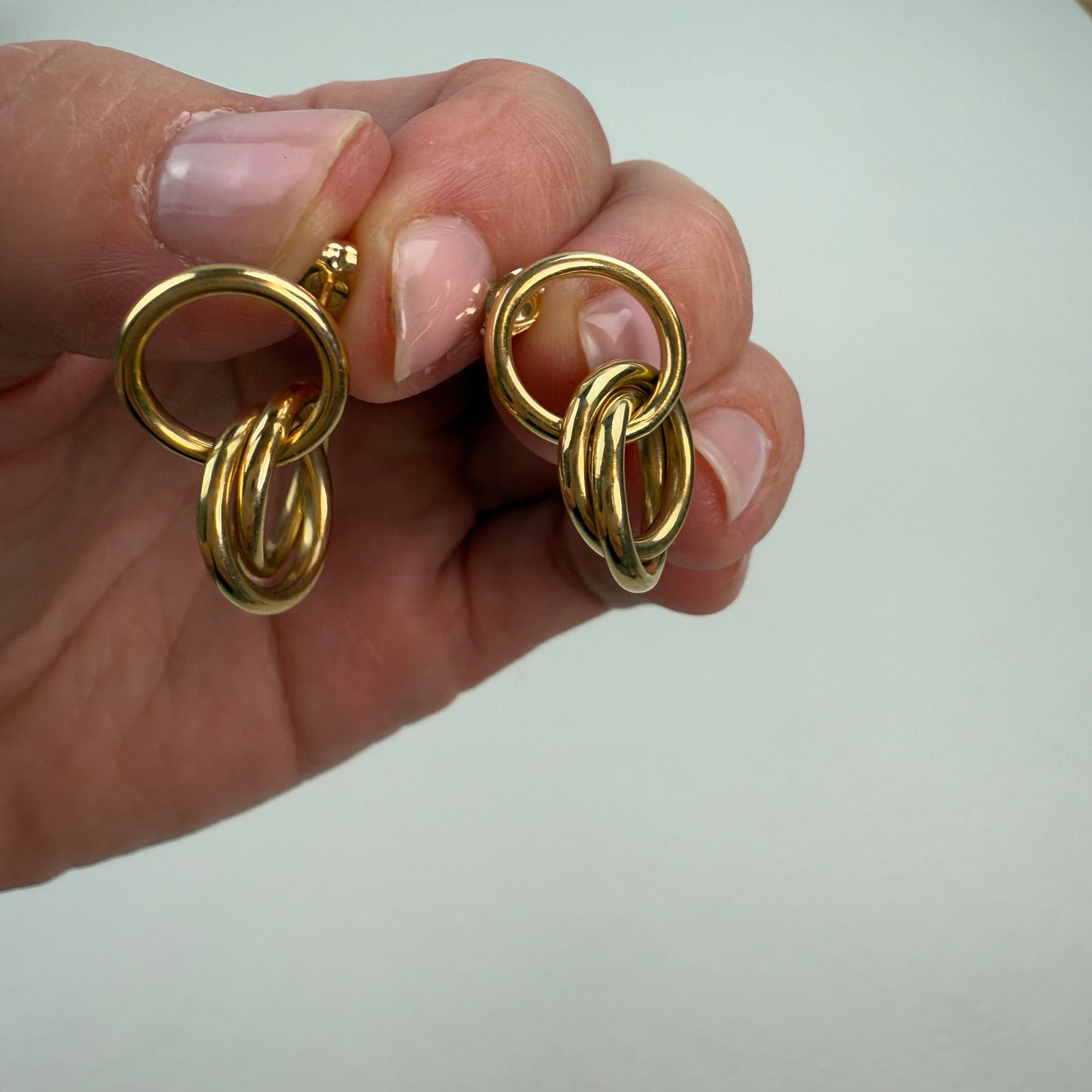 Solid 14K Interlocking Hoop Dangle Earrings 3.34g .84" Drop