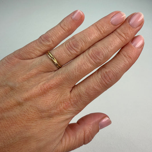 14K Italian Classic Triple Rolling Ring Yellow, White, and Rose Gold Size 4