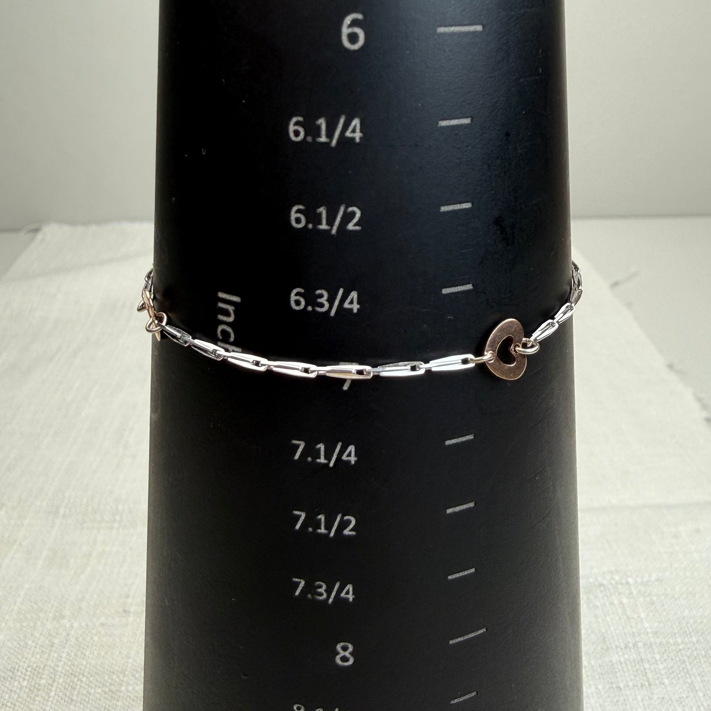 7" Solid 14K Two-tone Gold Heart Station with Fancy Link Bracelet - 2.21 g