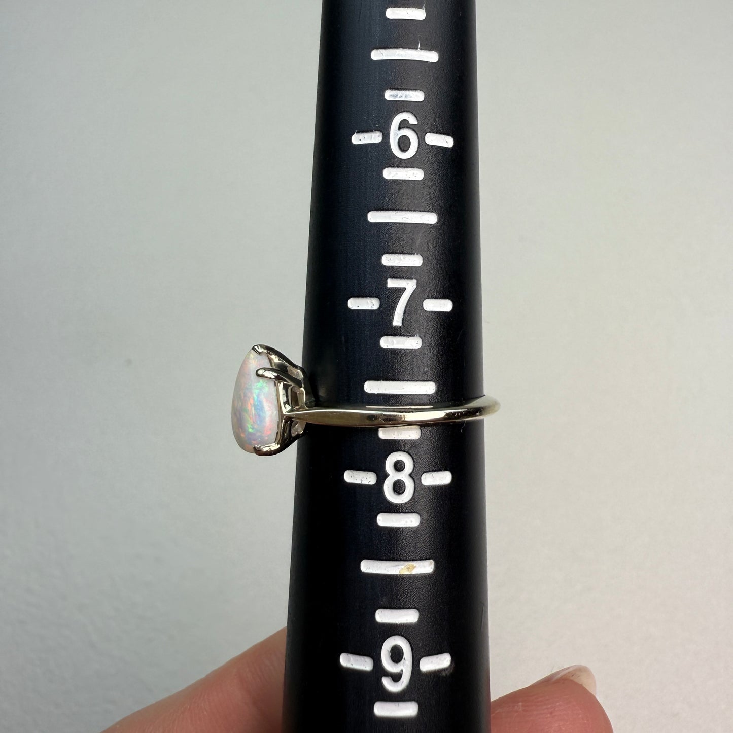 14K White Gold Pear Shape Opal Solitaire Ring, Size 7.75