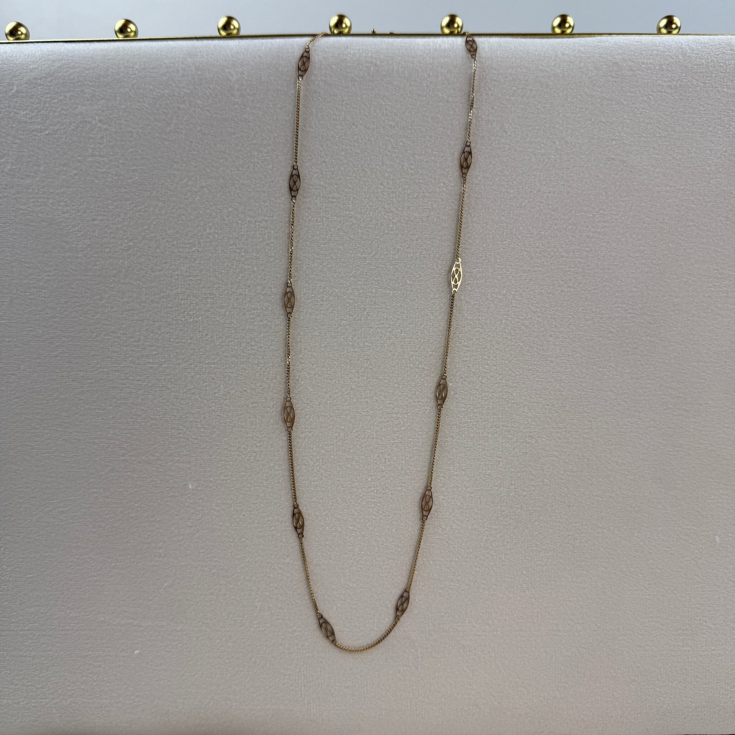 Vintage 20" Italian Solid 10K Yellow Gold Filigree Station Chain