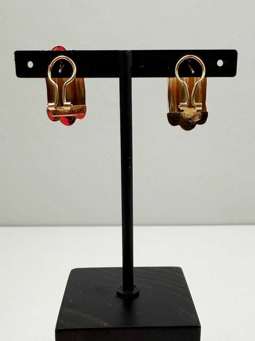 Classic Polished Ribbed Half-Hoop Earrings 14K Yellow Gold Omega Back