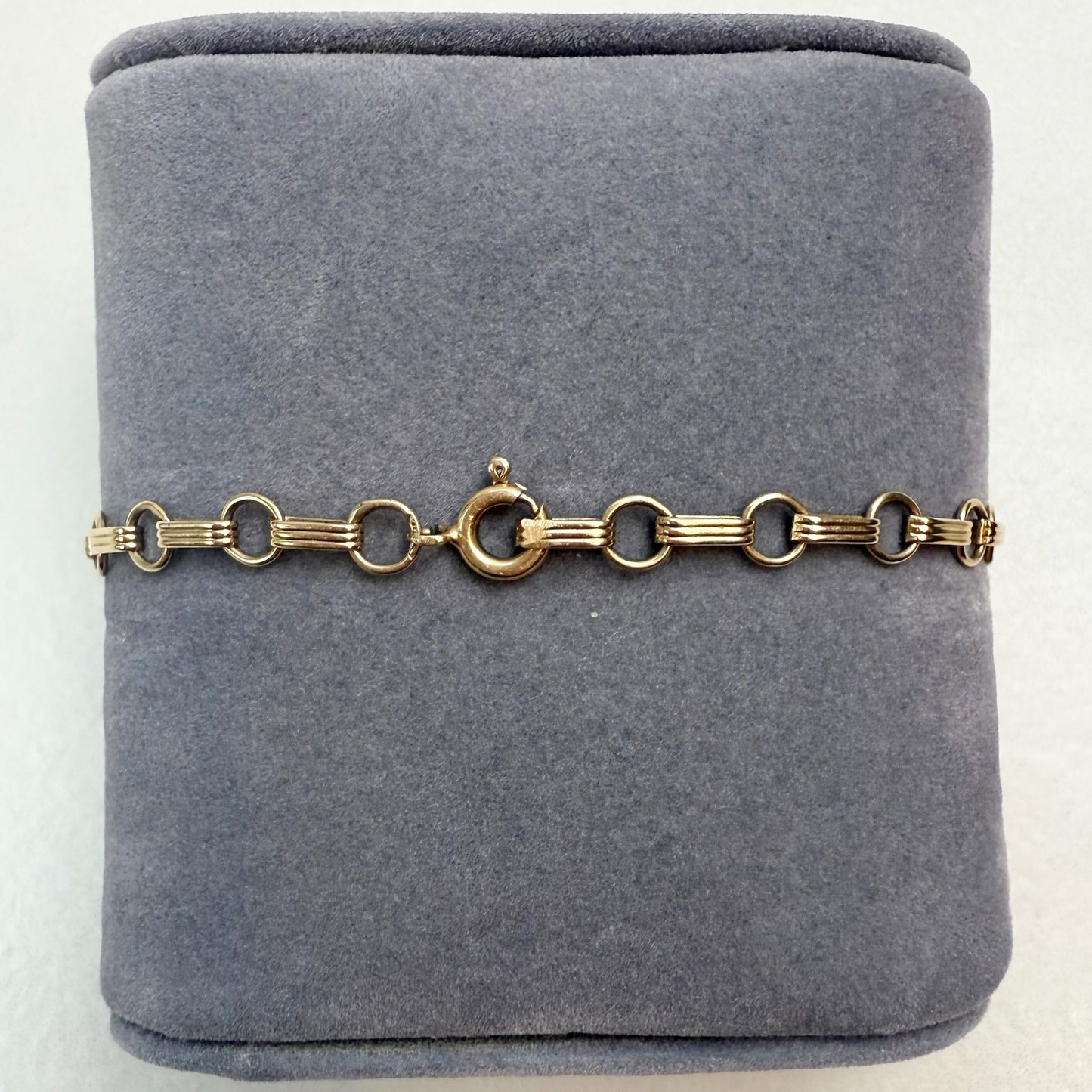 7.25" Vintage Alternating Lined Bar and Circle Link 14K Yellow Gold Bracelet 5mm 3.9g