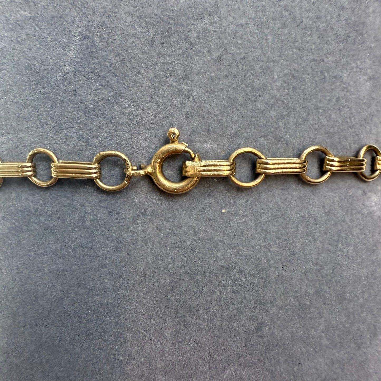 7.25" Vintage Alternating Lined Bar and Circle Link 14K Yellow Gold Bracelet 5mm 3.9g