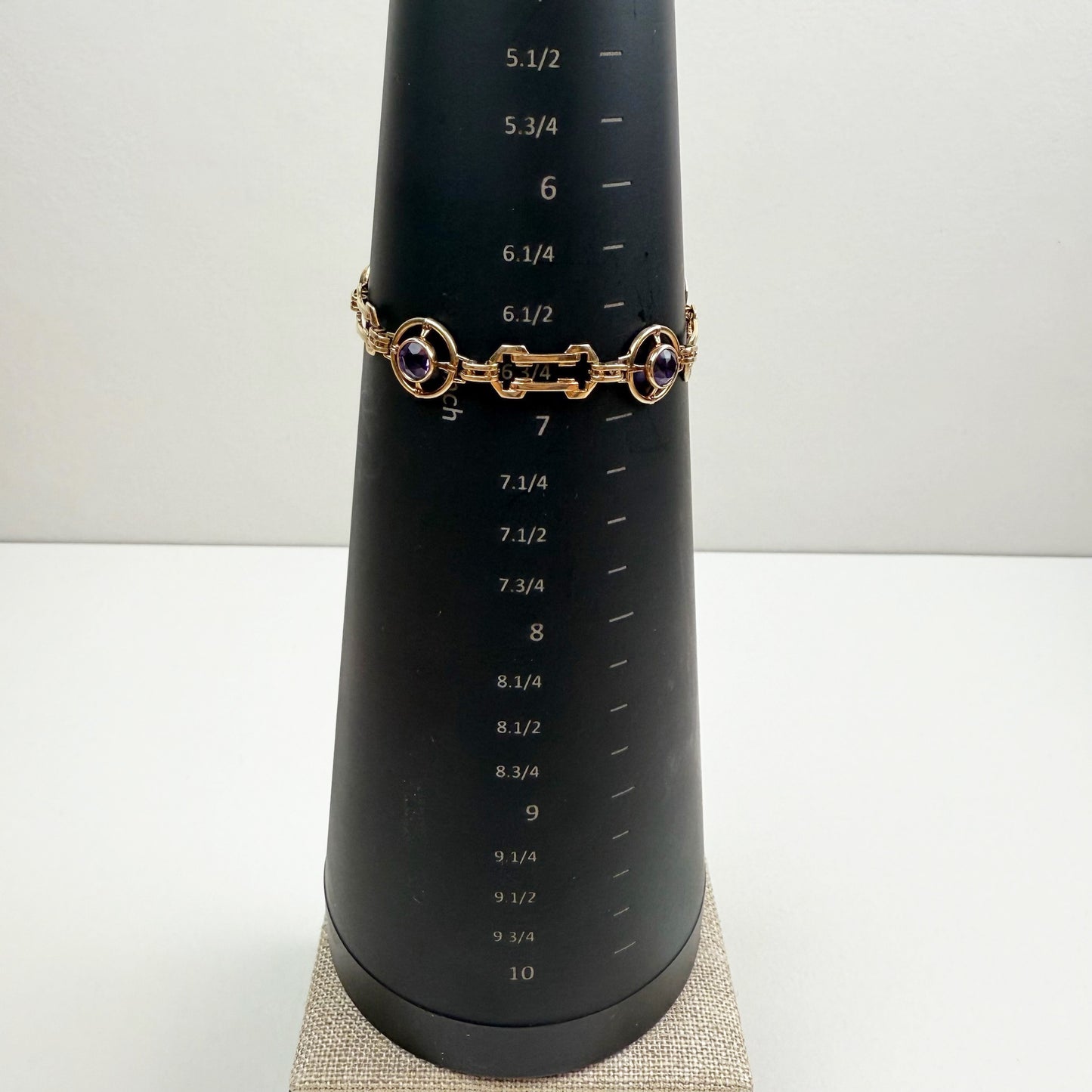 6.75" Vintage Amethyst Architectural Link 10K Yellow Gold Bracelet 12.52mm 8.11g