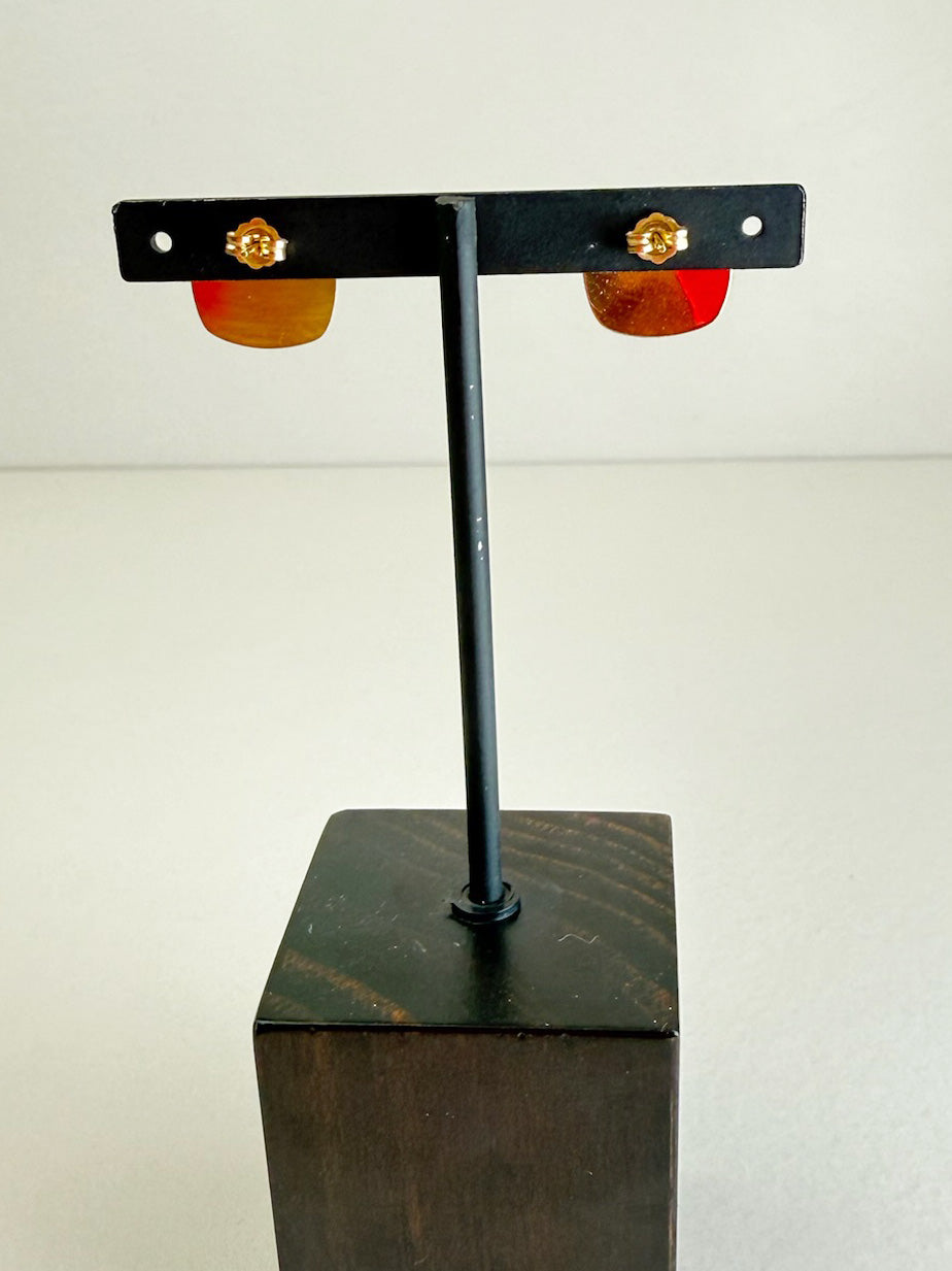 Vintage High Polish Faceted Square 14K Yellow Gold Earrings