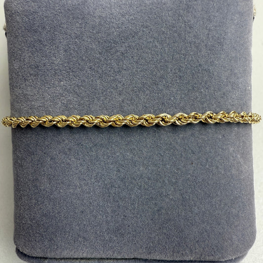 7.5" Rope Bracelet 14K Yellow Gold Chain 2.65mm 1.74g