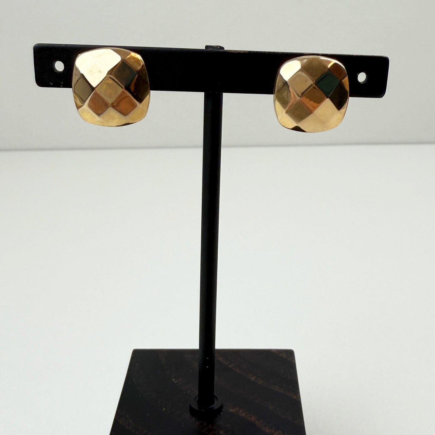 Vintage High Polish Faceted Square 14K Yellow Gold Earrings