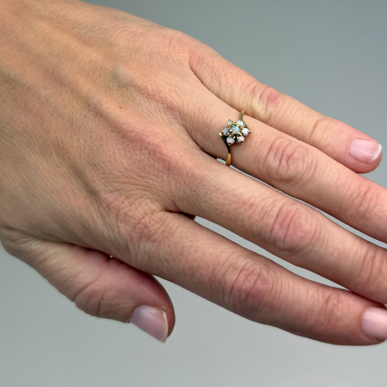 14K Vintage Opal Cluster Ring Yellow Gold, Size 4.5