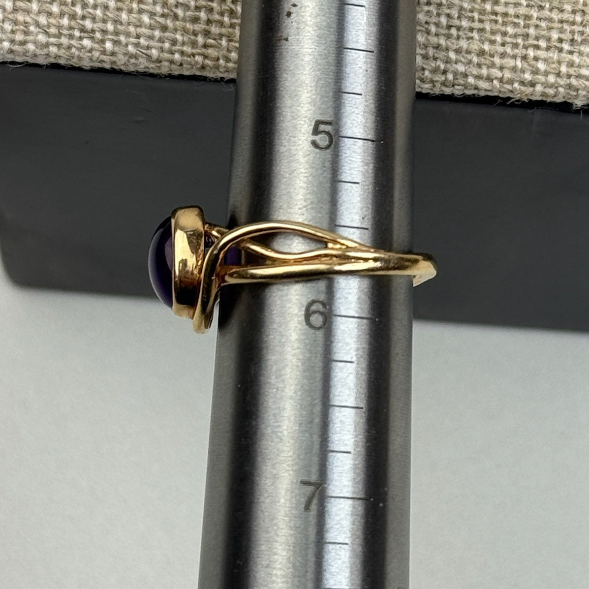 14K Cabochon Oval Amethyst Artisan Crafted Yellow Gold, Size 5.75