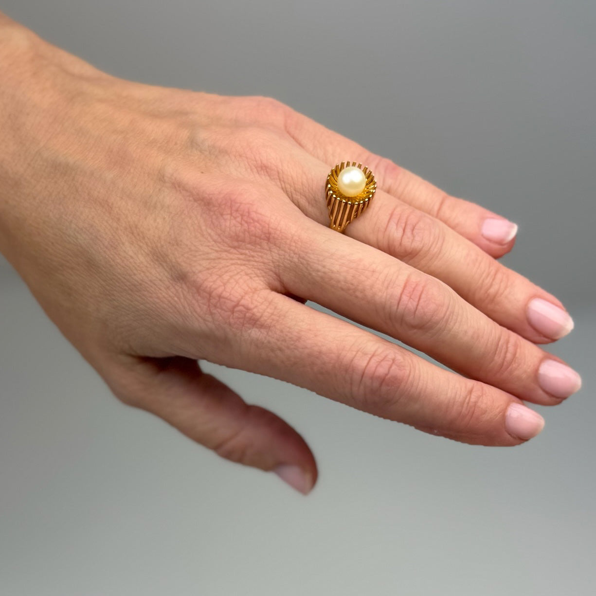 10K Vintage Mid-Century Yellow Gold Vintage Cultured Pearl Ring Size 4.5