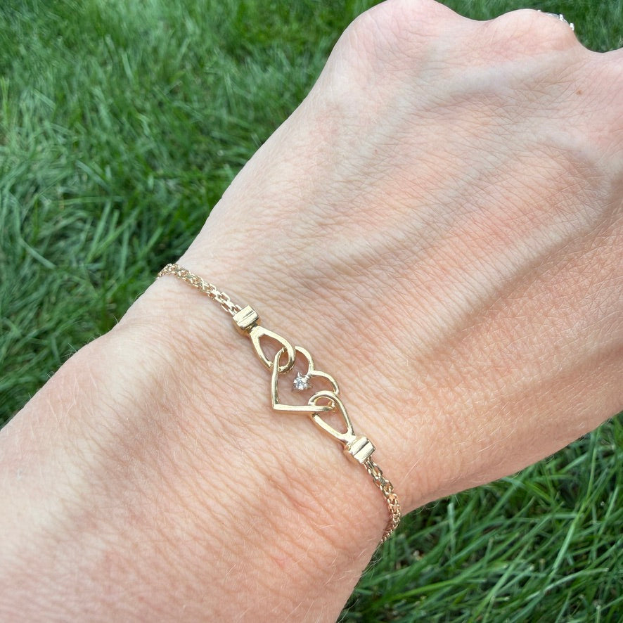 6.75" 14K Yellow Gold Openwork Heart with Diamond Accent Bracelet, 2.38 g