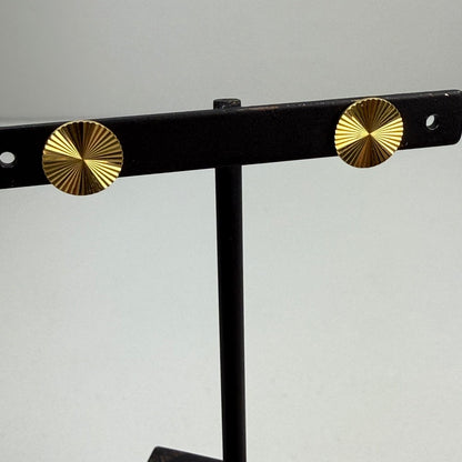 Estate 14k Solid Yellow Gold Small Engine-turned Stud Earrings, 1.6 g