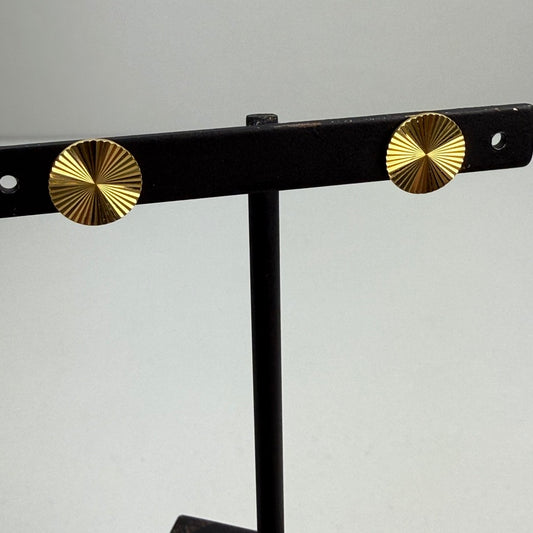 Estate 14k Solid Yellow Gold Small Engine-turned Stud Earrings, 1.6 g