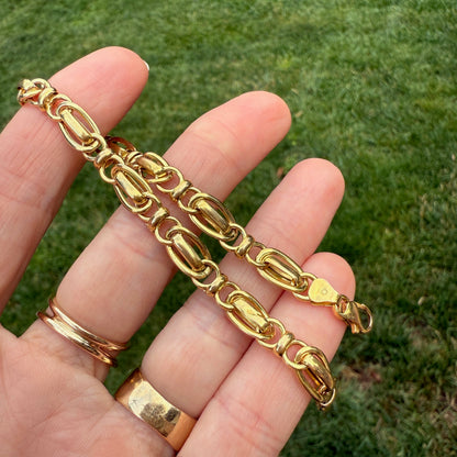7.5" Italian Solid 14K Yellow Gold Fancy Link Bracelet, 5.75 g