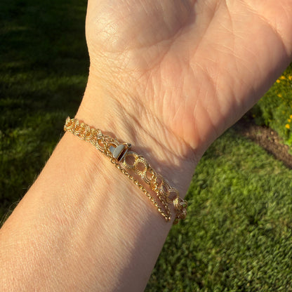 6.5" Vintage Solid 14K Yellow Gold Textured Triple Circle Link Bracelet, 5.58 g