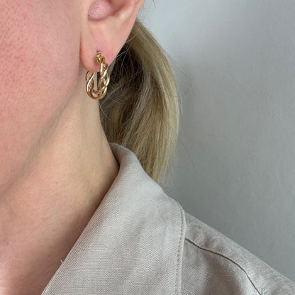 14k Solid Yellow Gold  Michael Anthony Braided Hoop Earrings, 2.10 g