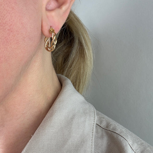 14k Solid Yellow Gold  Michael Anthony Braided Hoop Earrings, 2.10 g