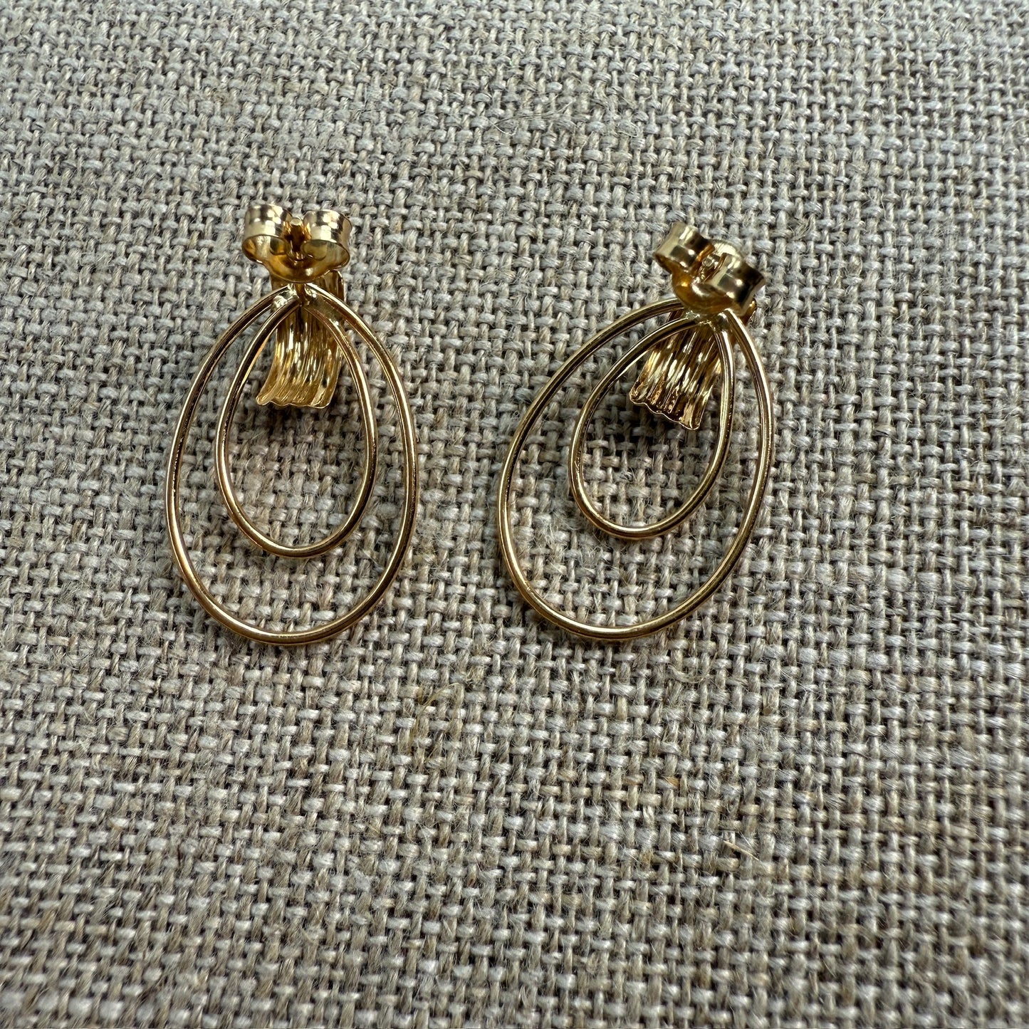 14K Solid Yellow Gold Open Teardrop Drop Earrings, 1.34 g
