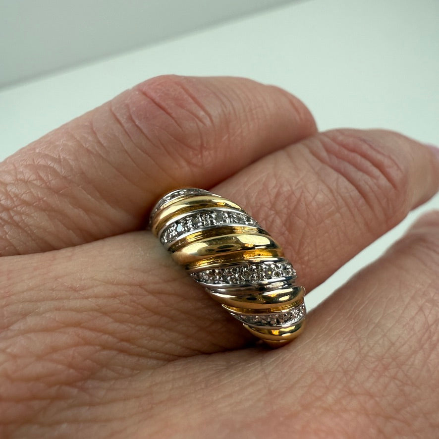 10K Solid Yellow Gold Croissant Diamond Ring, Size 6.25