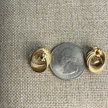 14K Solid Yellow Gold Interlocking Circle Post Earrings, 2 g