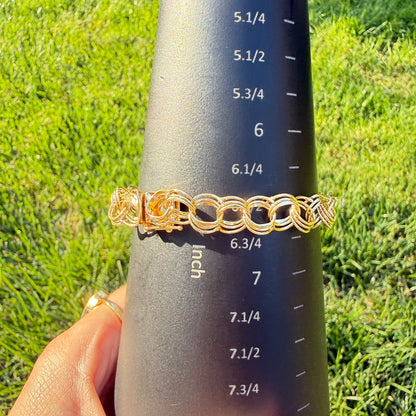 6.5" Vintage Solid 14K Yellow Gold Textured Triple Circle Link Bracelet, 5.58 g