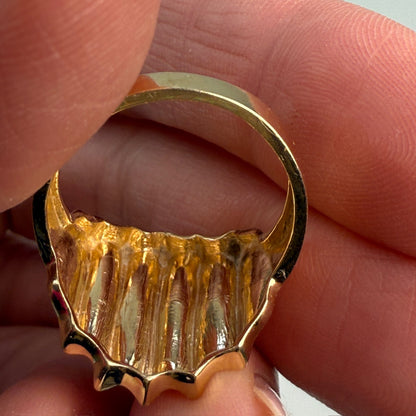 14K Solid Yellow Gold Wide Ridge, Sculptural Ring – Size 7