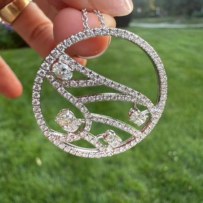 Damiani 18K White Gold Diamond Butterfly Wing Circle Pendant Necklace, 9.06 g