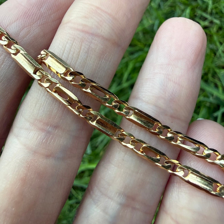 7" Italian Solid 9K Yellow Gold UnoAerre Figaro Bar Link Bracelet, 3.61 g