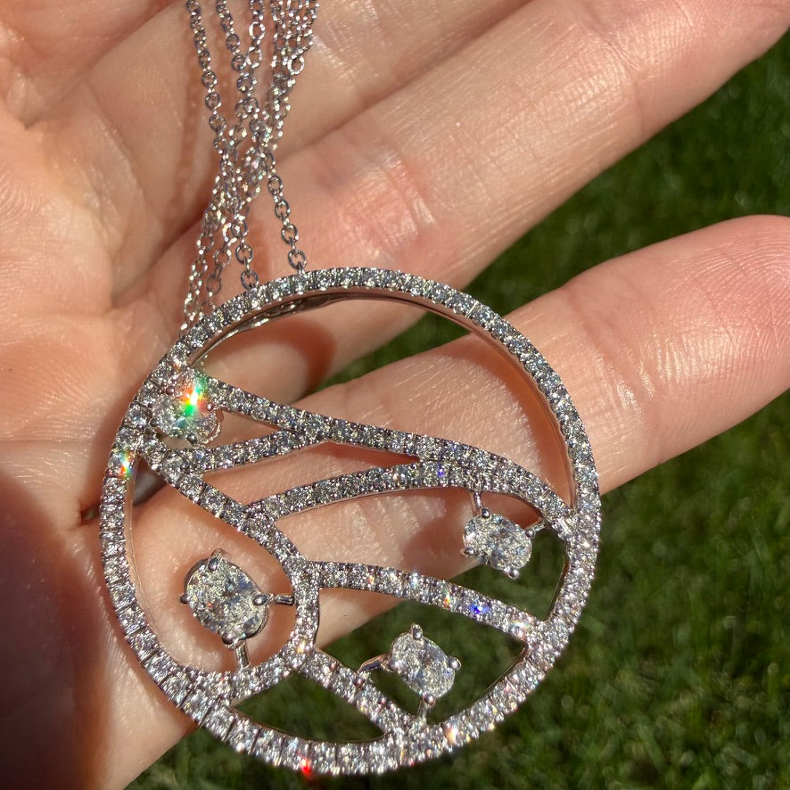 Damiani 18K White Gold Diamond Butterfly Wing Circle Pendant Necklace, 9.06 g