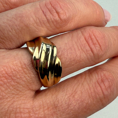 10K Solid Yellow Gold Sculptural High Polished Modern Ring Size 6.75