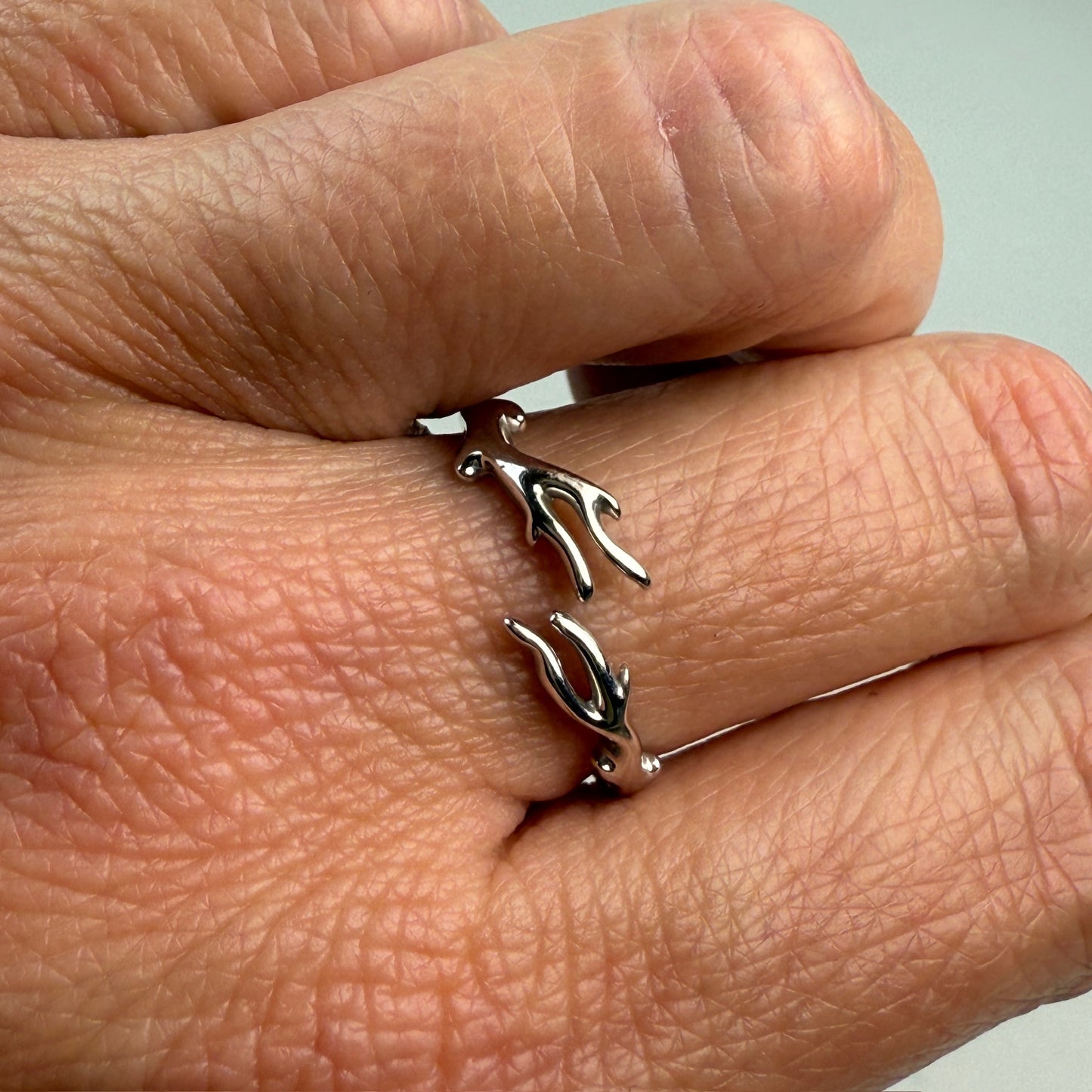 14K Solid White Gold Open Coral Branches Ring – Size 7.5