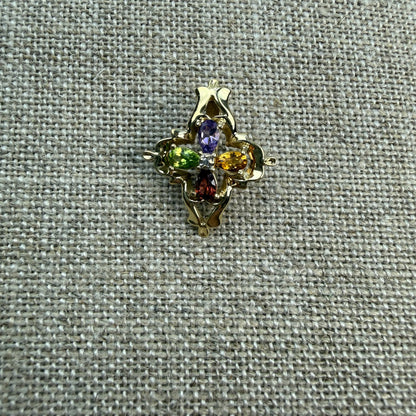 Solid 10K Yellow Gold Multi Gemstone and Diamond Pendant, 2.39 grams