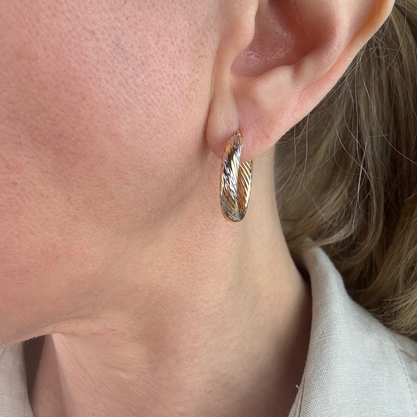 14k Solid Two-tone Michael Anthony Twisted Hoop Earrings, 2.07 g